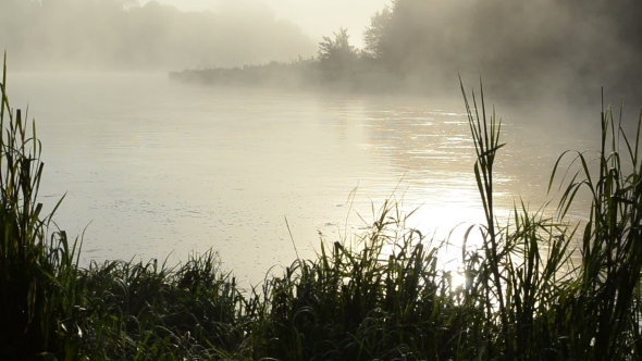 Early Morning Sunrise Reflection Misty Fog Rise Flow River Water