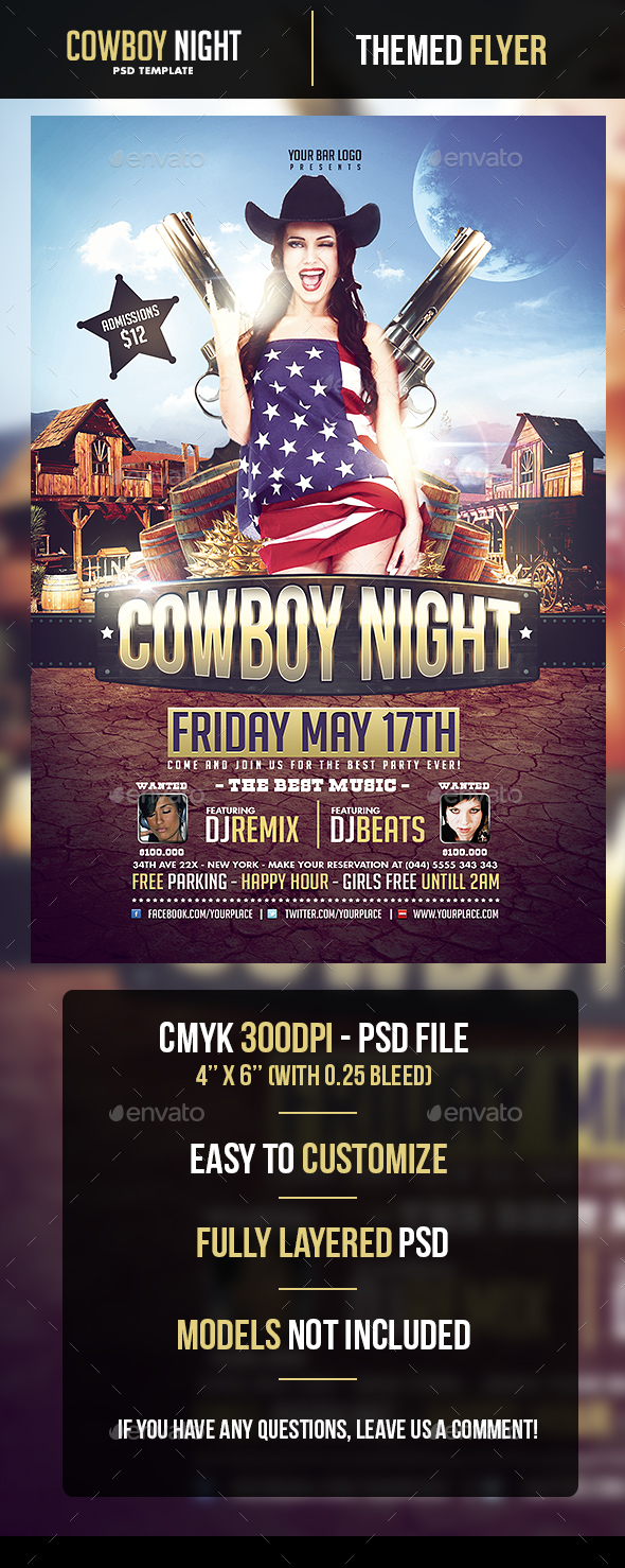 Cowboy Night Flyer Template - Flyers Print Templates