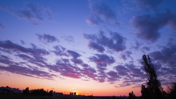 The Movement Of Clouds At Sunset, Bright Rich Colors, Fast-moving Clouds