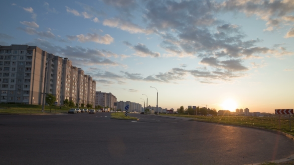 Sunset In The Urban Landscape, The Movement Of Clouds