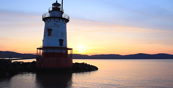 Historic River Lighthouse at Sunset