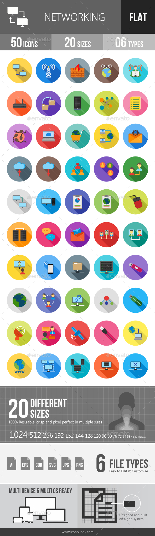 Networking Flat Shadowed Icons - Icons