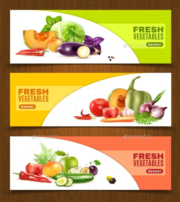 Vegetables And Fruits Horizontal Banners