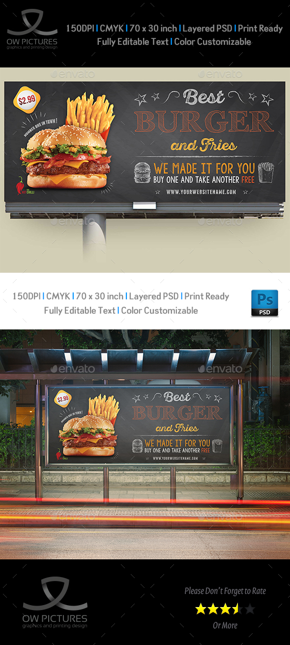 Burger Restaurant Billboard Template Vol.7
