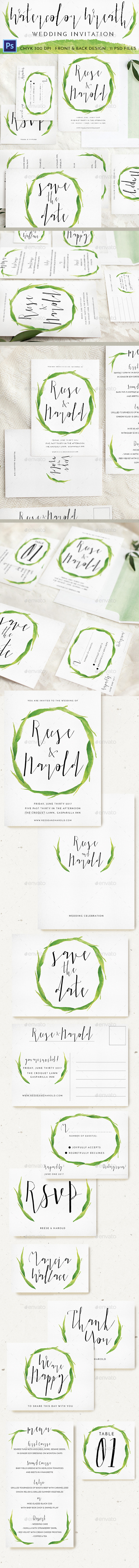 Watercolor Wreath Wedding Invitation