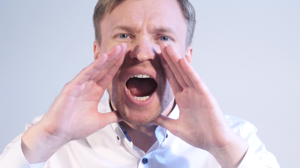 Screaming, Loud Announcement Businessman Portrait alt