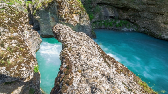 Blue Mountain River In a Canyon Of Aksu, Kazakhstan -   alt