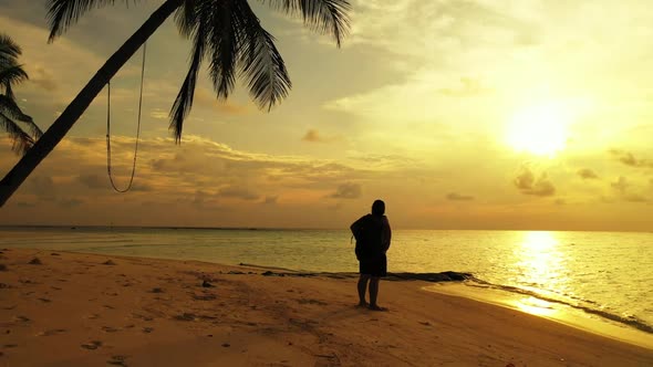 Lady loves life on perfect bay beach journey by blue water and white sandy background of the Maldive alt