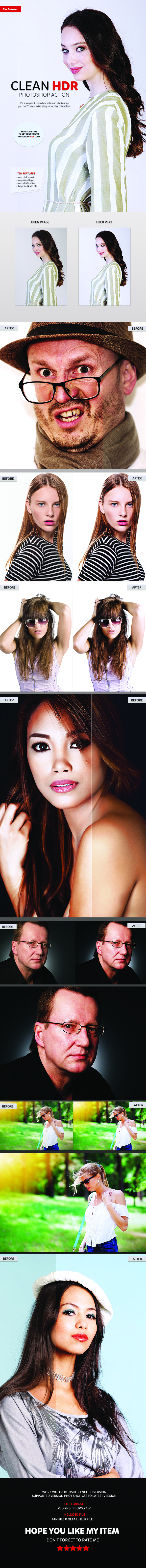Clean hdr photoshop action - Photo Effects Actions