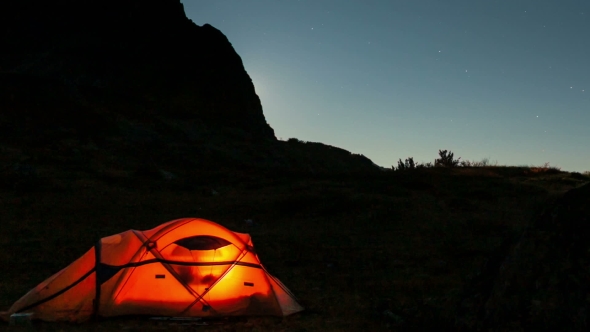 Moving Moon Above Tent At Night 