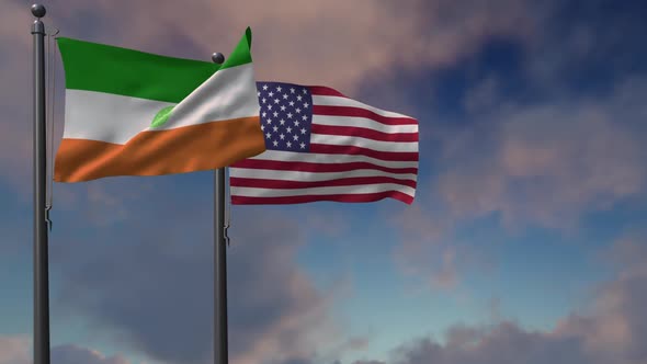 Coral Gables City Flag Waving Along With The National Flag Of The USA - 2K alt