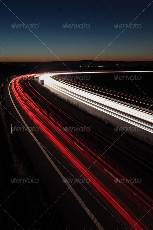 Night highway (Cars in a rush moving fast on a highway  (speedwa - Stock Photo - Images