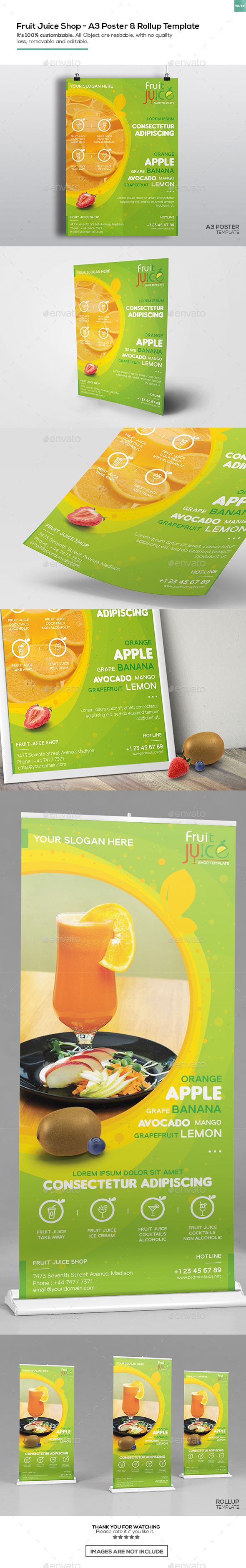 Fruit Juice Shop/ A3 Poster and Rollup Template