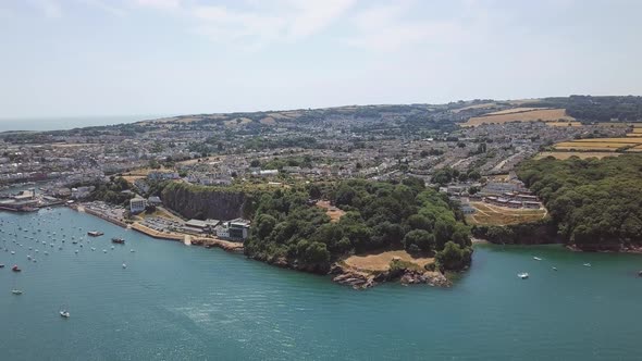 Panorama view of Brixham England. Panoramic view of harbour and town in southwest England. alt