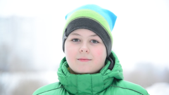 12 Year-old Boy Outside In Winter