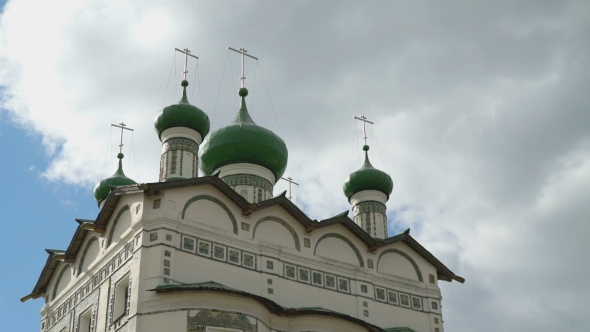 Orthodox Monastery With Domes And Crosses