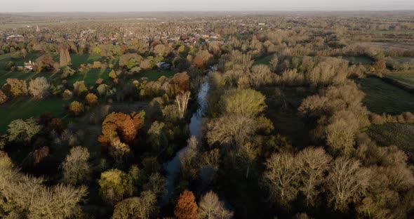 River Cherwell North Oxford UK Autumn Season Aerial Landscape Colour Graded