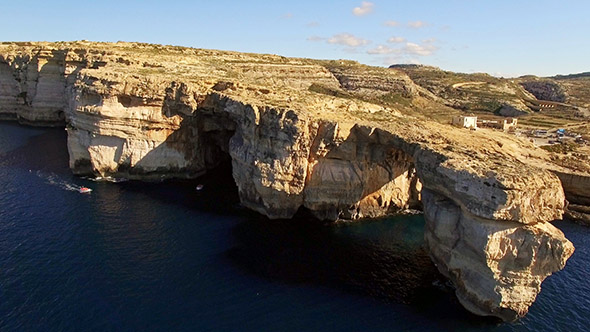 Gozo Azure Window Rocks, Cliffs, Drone Footage, Summer alt