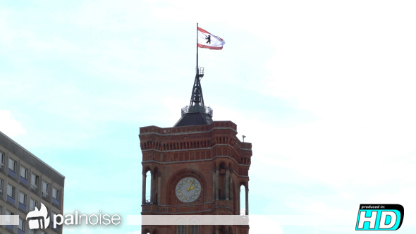 Berlin Clock Tower & Flag