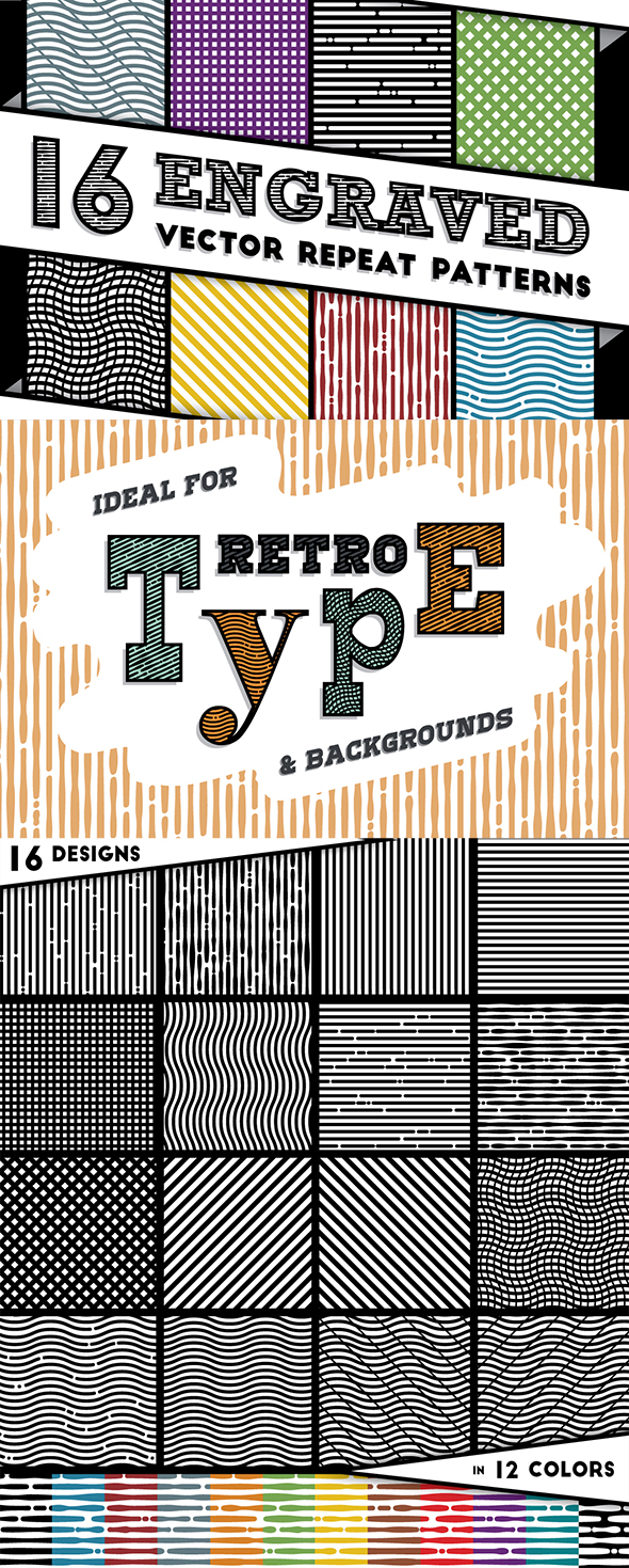 Engraved Vector Patterns - Textures / Fills / Patterns Illustrator