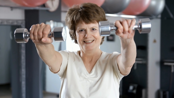 Senior Woman Lifting Dumbbells, Mature, Fitness