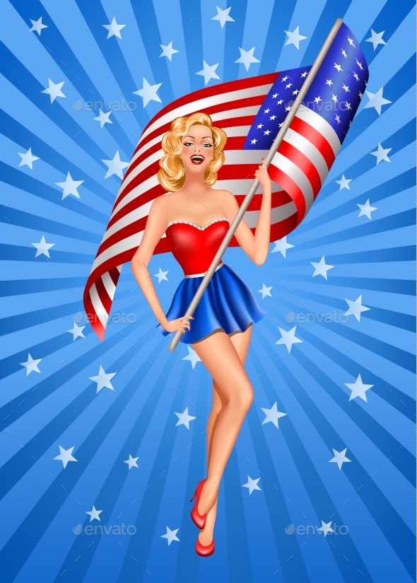 Pin-Up Blond Patriotic Woman - People Characters