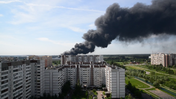 Black Smoke From a Major Fire In Moscow, Russia