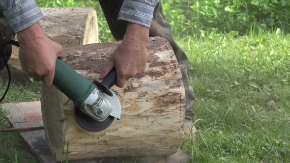 Worker Man Hand With Electric Sander Tool 