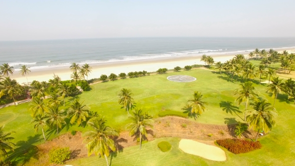 Beach With Roof House From Aerial Drone