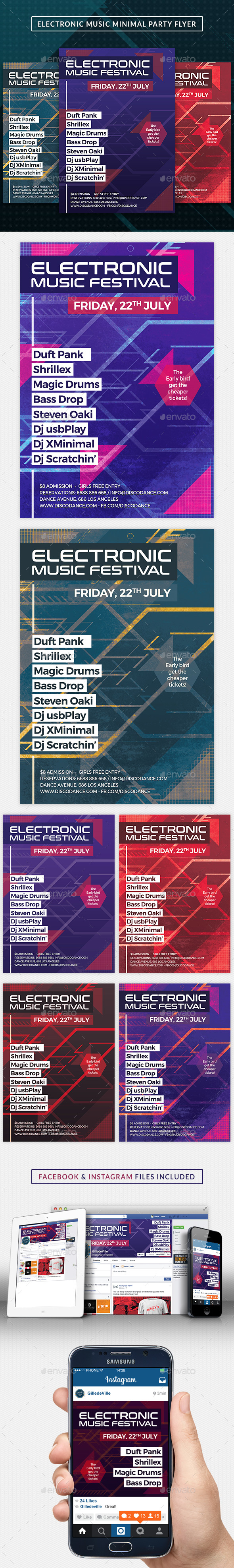 Electro Music DJ Minimal Party Flyer Template - Clubs & Parties Events