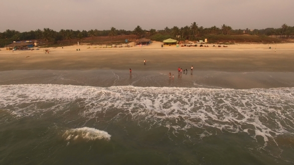 Aerial Video Ocean Front At Sunset In Goa, India