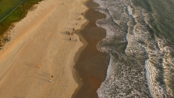 Aerial Video Ocean Front At Sunset In Goa, India