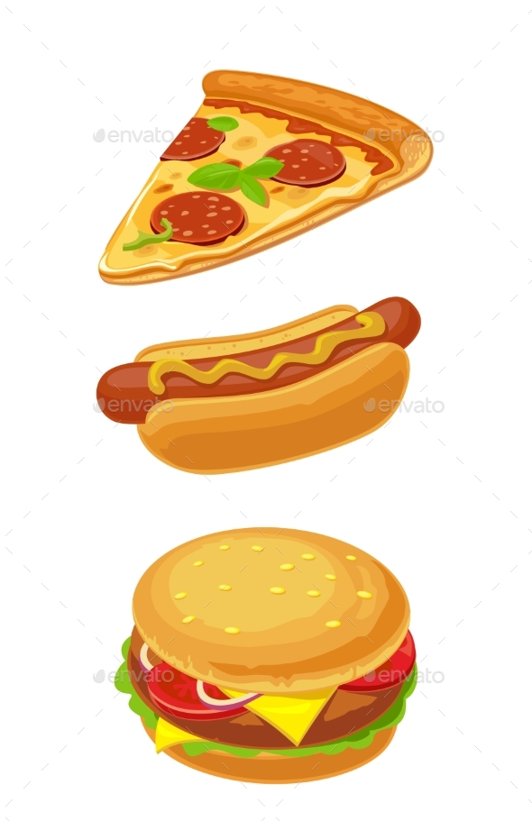 Hamburger, Pizza and Hotdog Set, Vectors