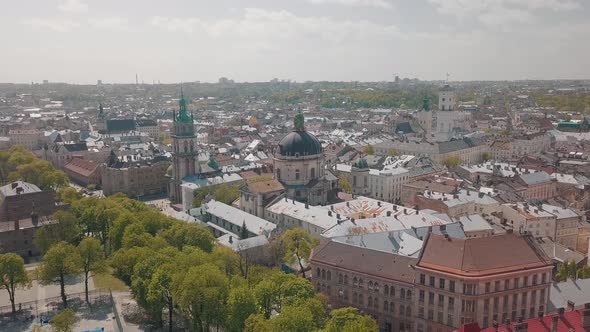 Lvov, Ukraine. Aerial City Lviv, Ukraine. Panorama of the Old Town. Dominican alt