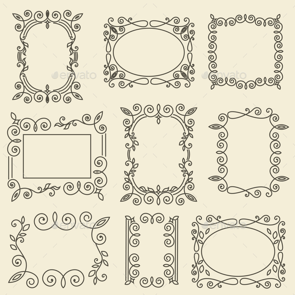 Graphic design linear monogram ornament framework