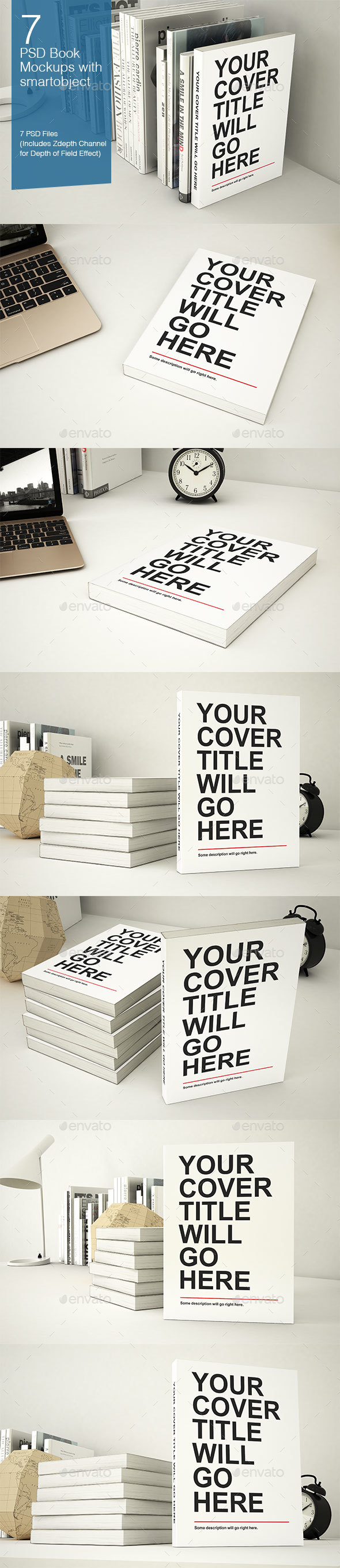 Book Mockup - 7 Poses - Books Print