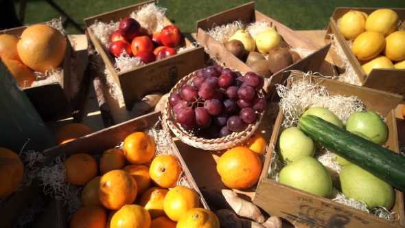 Fresh Fruits And Vegetables On The Table.