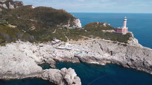 Aerial View of Lighthouse Beach From Drone in Anacapri Italy in Summer Season alt