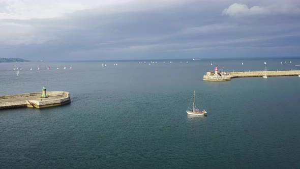 Aerial View of Sailing Boats, Ships and Yachts in Dun Laoghaire Marina Harbour, Ireland