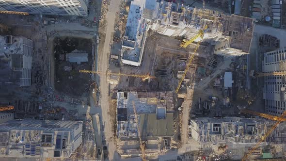 Construction Site of a New Residential Complex. Flying Over the Construction Site