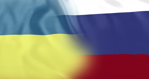 Ukraine and Russia Flags Combination Waving