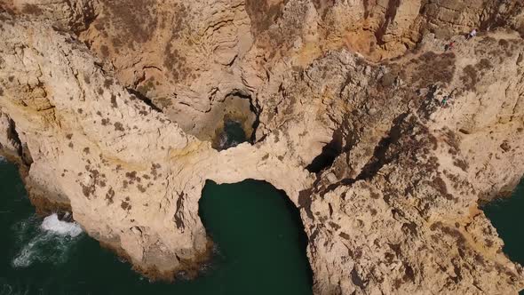 Aerial view of Ponta da Piedade rock formations in Lagos, Portugal alt
