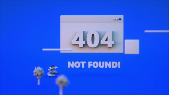 3D render 404 not found loop animation on blue background