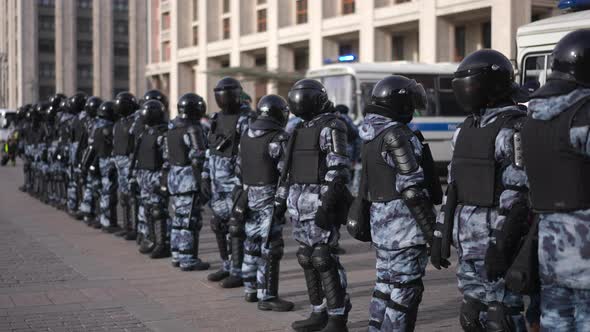 Russian Riot Police Group in Helmet