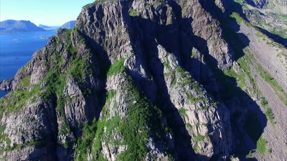 Lofoten mountain peaks, Norway, aerial view