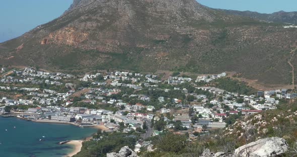 Establishing shot of Capetown, South Africa along the coastal area alt