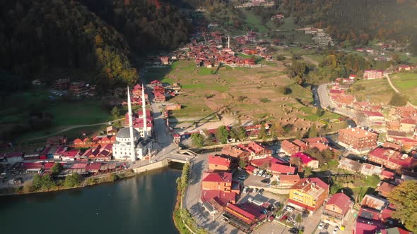 Aerial View of the Uzungol Resort Town in Trabzon Province Eastern Turkey alt