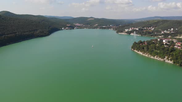 Panoramic View of the Green Lake From the Drone