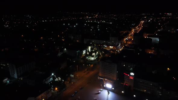 Ukraine City Rivne. Aerial Shot Night