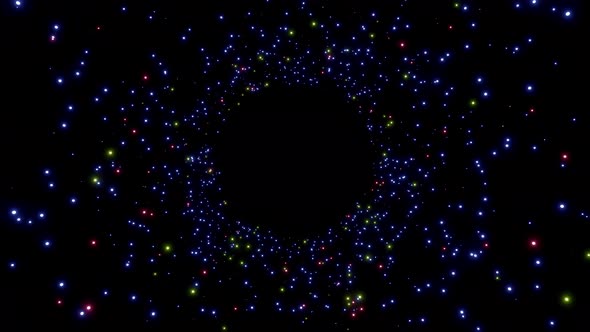Radial three-color particles that emit light. An orbit that gathers from the outside to the center. alt